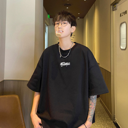 美式半袖純棉街頭夏季潮流短袖重磅260g英文個性大碼ins上衣男t恤