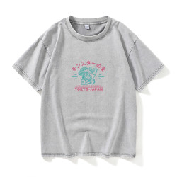 哥斯拉怪獸喪系慵懶風休閒男T恤短袖個性衣服女男圓領大碼寬松夏