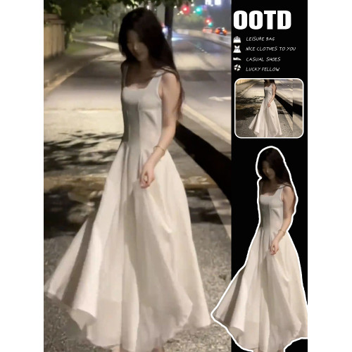 巨好看白色吊帶連衣裙子女夏季2025新款今年流行爆款漂亮無袖長裙