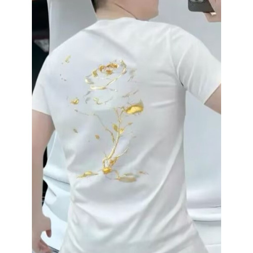 2025爆款短袖男t恤潮牌時尚個性印花金玫瑰休閒夏季高級感男裝潮