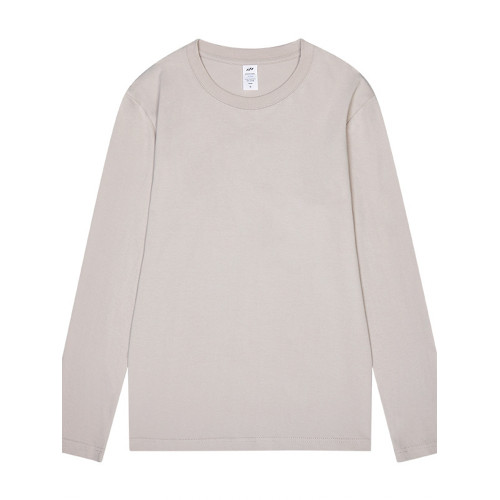 進口230克秋季新疆精梳全棉重磅圓領純色長袖男t恤寬鬆打底衫一