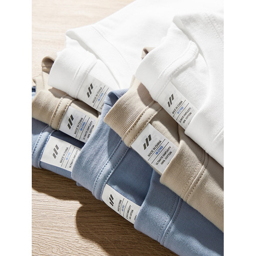 進口230克秋季新疆精梳全棉重磅圓領純色長袖男t恤寬鬆打底衫一