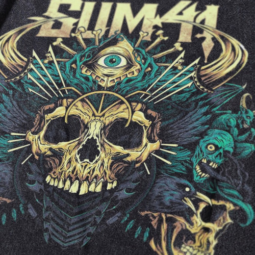 搖滾sum41樂隊歐美做舊水洗重磅oversize寬松大碼純棉五分袖男T恤