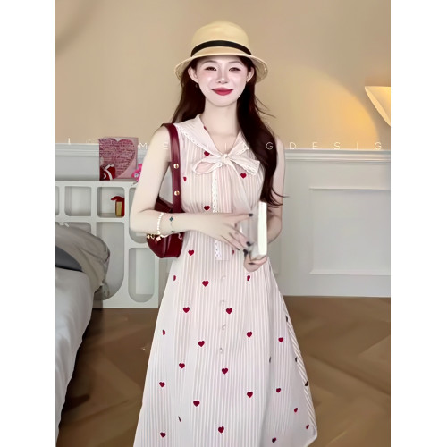 法式氣質小個子條紋連衣裙女2025夏季新款度假風收腰獨特漂亮裙子