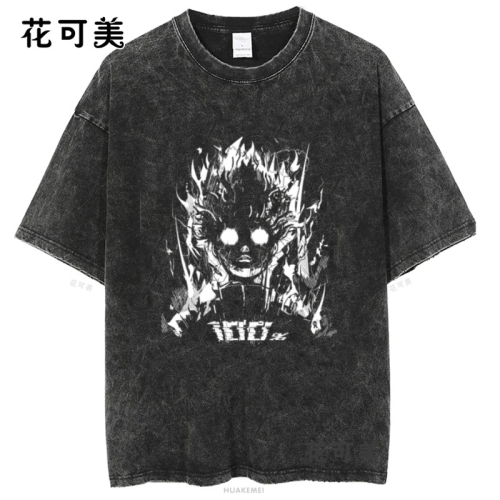 歐美潮牌搞笑創意滑稽圓領寬松潮牌卡通印花水洗做舊短袖男t恤