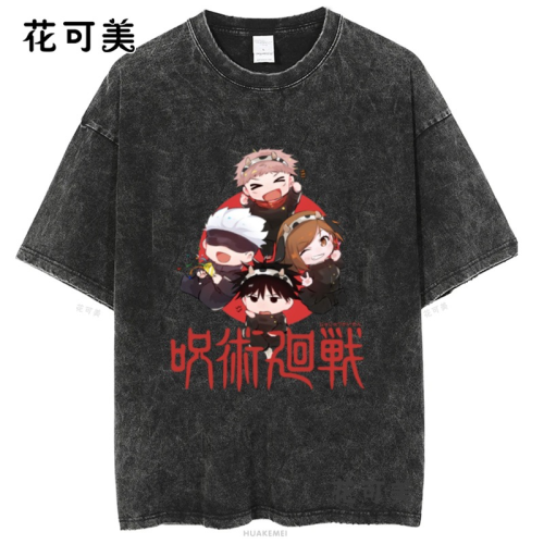 歐美潮牌搞笑創意滑稽圓領寬松潮牌卡通印花水洗做舊短袖男t恤