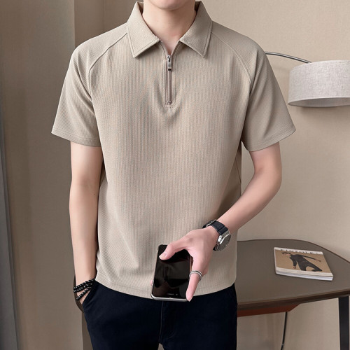 2025夏季男士短袖T恤純色休閒POLO衫百搭翻領男T恤