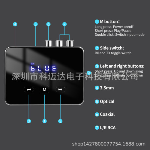 2026新款藍牙6.0三合一藍牙發射器接收器數字模擬音頻轉換器光纖