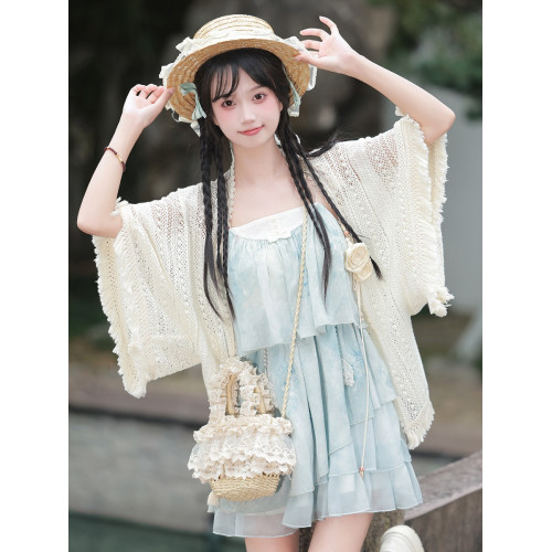 海鹽少女原創新中式連衣裙女夏小個子裙子日常度假海邊吊帶裙套裝
