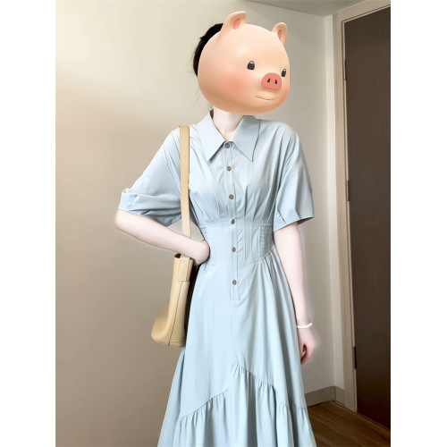 法式襯衫連衣裙女2025穿搭新款夏巨好看通勤大方的小個子氣質長裙