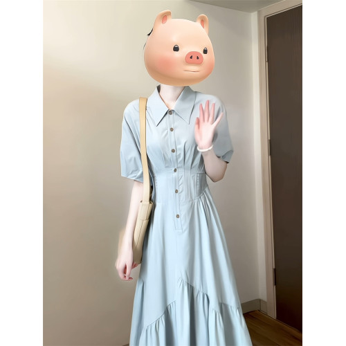 法式襯衫連衣裙女2025穿搭新款夏巨好看通勤大方的小個子氣質長裙