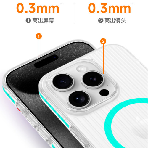 瓦楞紋防滑邊適用iPhone16Promax手機殼冰透高清磁吸蘋果15保護套