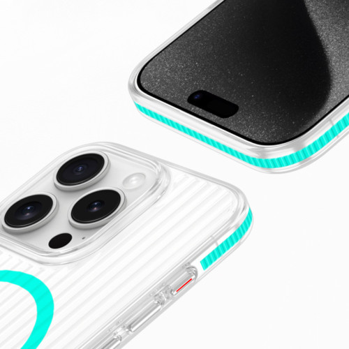 瓦楞紋防滑邊適用iPhone16Promax手機殼冰透高清磁吸蘋果15保護套
