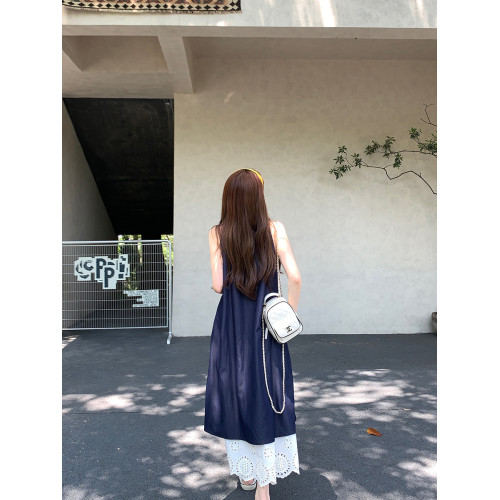 楊楊YANGRUOYU 5/31【藍嶼沉詩】仿牛仔掛脖連衣裙垂墜慵懶感長裙