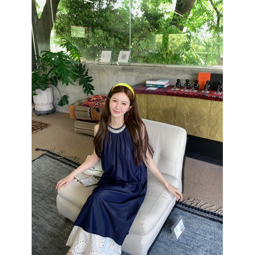 楊楊YANGRUOYU 5/31【藍嶼沉詩】仿牛仔掛脖連衣裙垂墜慵懶感長裙