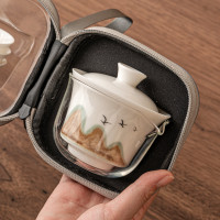 羊脂玉旅行茶具套裝可攜式戶外露營快客杯一壺三杯泡茶裝備收納包