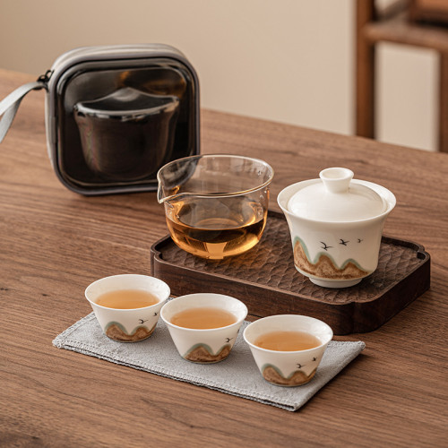羊脂玉旅行茶具套裝可攜式戶外露營快客杯一壺三杯泡茶裝備收納包 羊脂玉旅行茶具套裝可攜式戶外露營快客杯一壺三杯泡茶裝備收納包