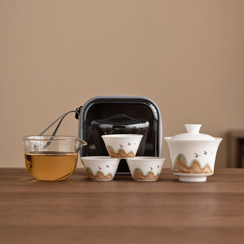 羊脂玉旅行茶具套裝可攜式戶外露營快客杯一壺三杯泡茶裝備收納包 羊脂玉旅行茶具套裝可攜式戶外露營快客杯一壺三杯泡茶裝備收納包
