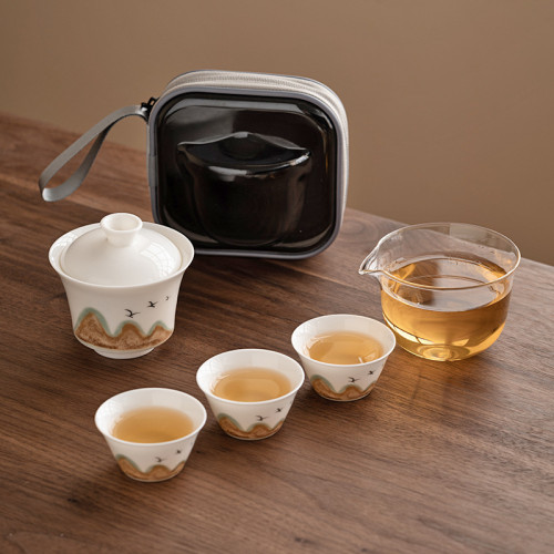 羊脂玉旅行茶具套裝可攜式戶外露營快客杯一壺三杯泡茶裝備收納包 羊脂玉旅行茶具套裝可攜式戶外露營快客杯一壺三杯泡茶裝備收納包