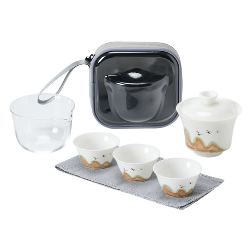 羊脂玉旅行茶具套裝可攜式戶外露營快客杯一壺三杯泡茶裝備收納包 羊脂玉旅行茶具套裝可攜式戶外露營快客杯一壺三杯泡茶裝備收納包