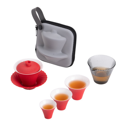 菸花旅行茶具套裝可攜式戶外露營功夫泡茶裝備陶瓷快客杯一壺三杯 菸花旅行茶具套裝可攜式戶外露營功夫泡茶裝備陶瓷快客杯一壺三杯