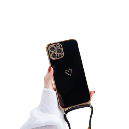 電鍍鏤空愛心適用iPhone15Pro/XR/11手機殼斜胯掛繩蘋果16/11保護 電鍍鏤空愛心適用iPhone15Pro/XR/11手機殼斜胯掛繩蘋果16/11保護