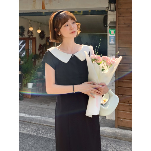 【天鵞劇場】法兒家 2025新款撞色長裙女夏季氣質感黑色連衣裙