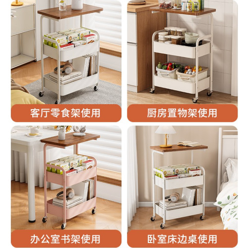 優選用收納手推j車客廳零食玩具落地式儲物架分層移動小茶幾置物,