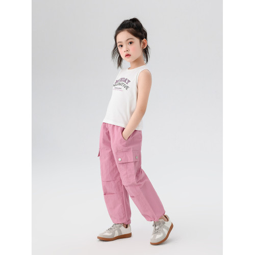 【特惠清倉】左西女童褲子工裝褲夏季薄款兒童濶腿褲夏裝傘兵褲