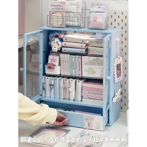桌面鐵皮小收納櫃帶門文具化妝品手賬宿舍書桌學生置物架收納盒子