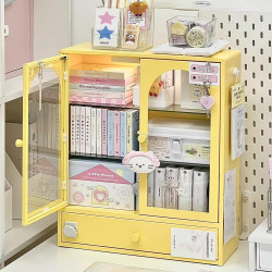 桌面鐵皮小收納櫃帶門文具化妝品手賬宿舍書桌學生置物架子收納盒