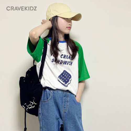 初中女生大童女童裝夏季短袖上衣時尚洋氣時髦插肩袖純棉t恤時尚