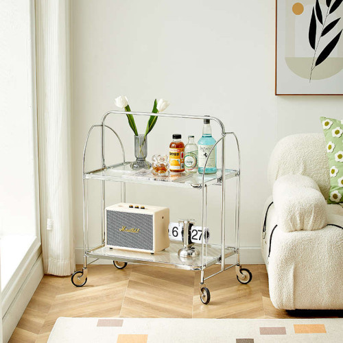 中古風玻璃小推車網紅ins客廳沙發邊幾小茶幾移動餐車折曡置韶意