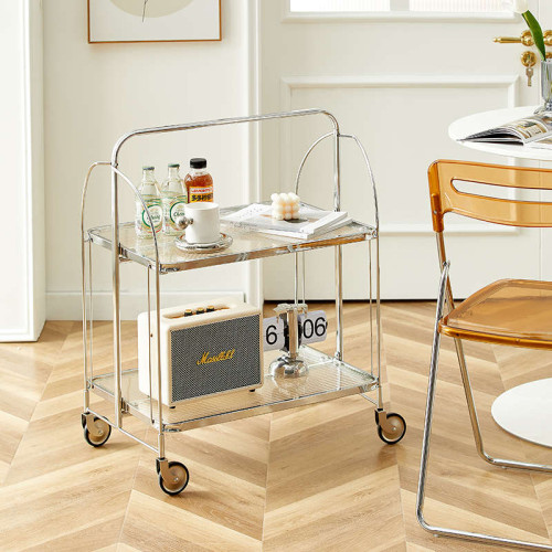 中古風玻璃小推車網紅ins客廳沙發邊幾小茶幾移動餐車折曡置韶意