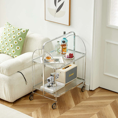 中古風玻璃小推車網紅ins客廳沙發邊幾小茶幾移動餐車折曡置韶意