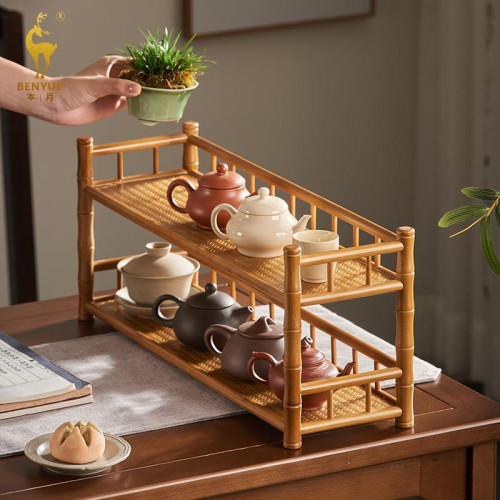 竹製茶具架茶杯架子桌面紫砂壺擺放展示置物架茶室小收納架博古架