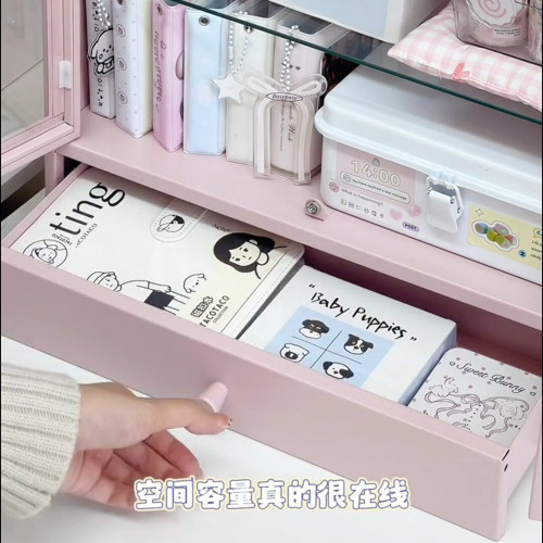書桌小收納櫃子桌面鐵皮帶門文具化妝品手賬宿舍學生置物架收納盒