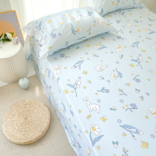 兔娜麗莎 | 花花造夢原創奶藍小兔子碎花全棉床單床笠單品宿舍床