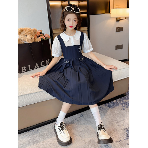女童學院風連衣裙夏裝2025新款兒童洋氣公主裙女大童夏季雪紡裙子
