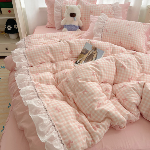 法式仙女風洛麗塔花邊純棉四件套少女心床單床裙床笠全棉親膚床品 法式仙女風洛麗塔花邊純棉四件套少女心床單床裙床笠全棉親膚床品