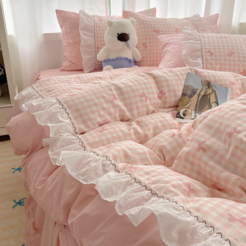 法式仙女風洛麗塔花邊純棉四件套少女心床單床裙床笠全棉親膚床品 法式仙女風洛麗塔花邊純棉四件套少女心床單床裙床笠全棉親膚床品