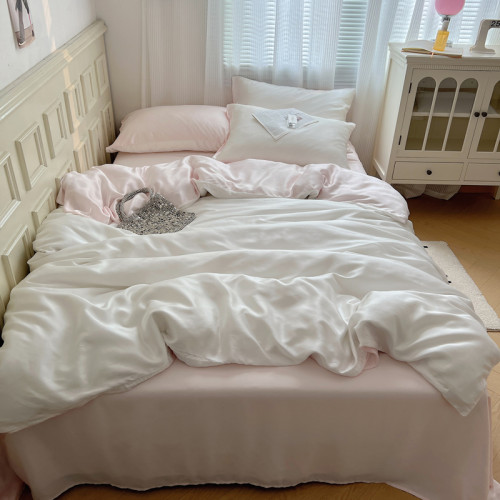 ins高級純色夏季極簡風少女冰絲親膚床單四件套宿舍涼感1.2米床品