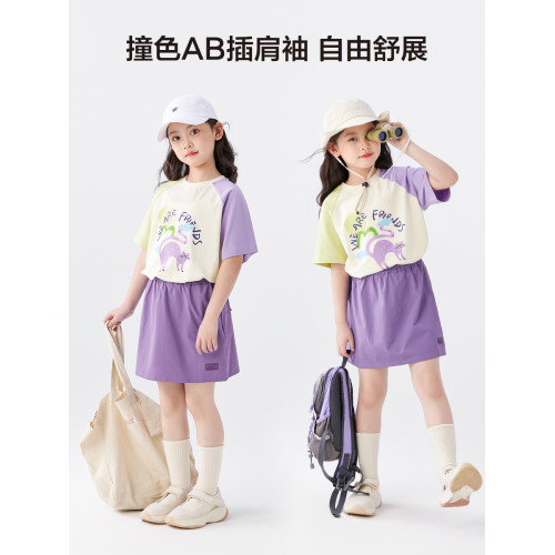 左西童裝女童T恤短袖夏季兒童夏裝套裝2025新款女孩大童半袖短裙