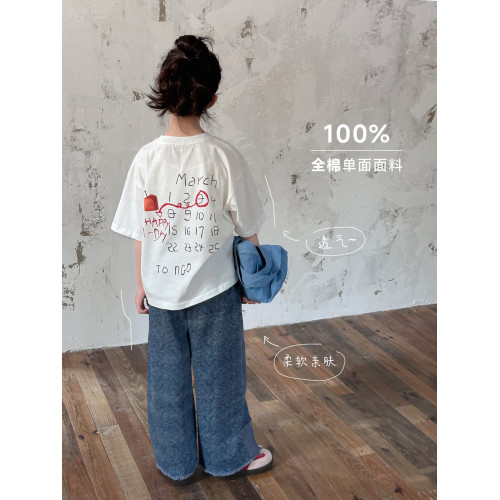 【空白】藍小爸童裝女童字母T恤春夏新款兒童休閒親子短袖上衣