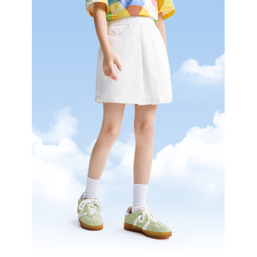安奈兒童裝女童百褶半身裙褲2025夏新款休閒甜美時尚黑色短裙褲