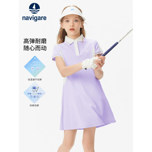 Navigare意大利小帆船童裝女童連衣裙2025年夏季洋氣兒童運動裙子