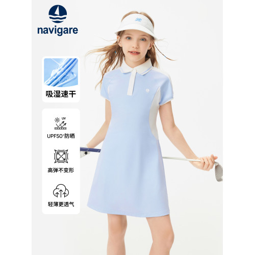 Navigare意大利小帆船童裝女童連衣裙2025年夏季洋氣兒童運動裙子