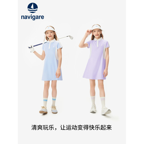 Navigare意大利小帆船童裝女童連衣裙2025年夏季洋氣兒童運動裙子