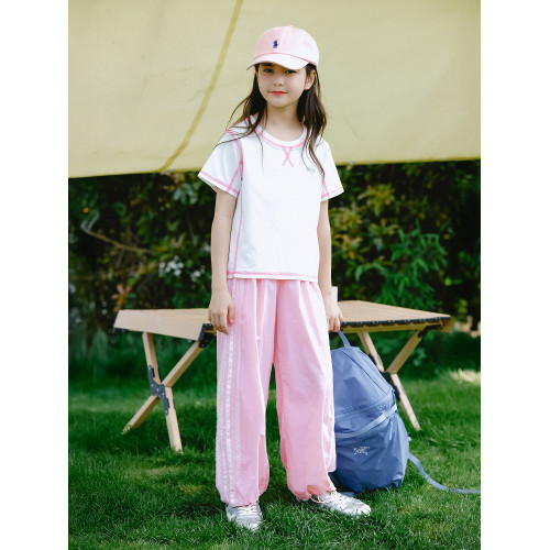 野柿童裝【輕薄速乾】女童褲子夏薄款中大童運動褲兒童戶外防蚊褲