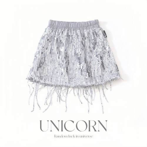 UNICORN女童25年夏季設計新款亮片流蘇半身裙時尚短裙演出百搭裙